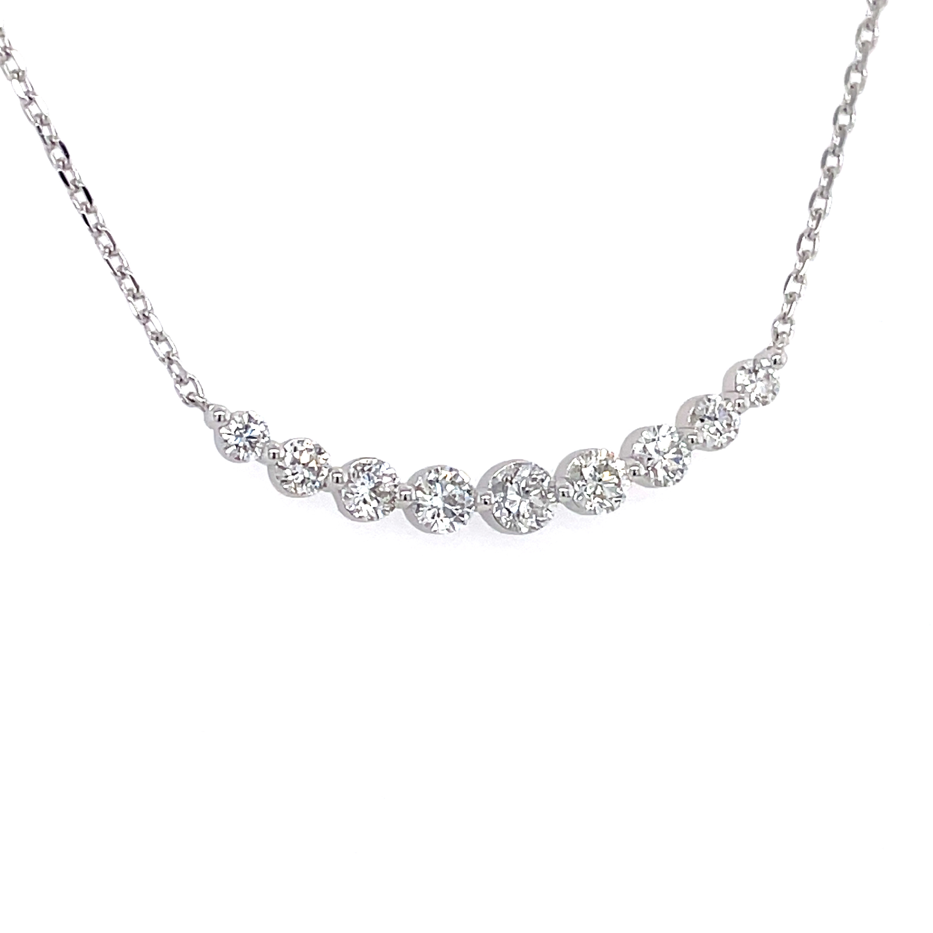 18k white gold graduated diamond smile necklace, 0.46ctw.