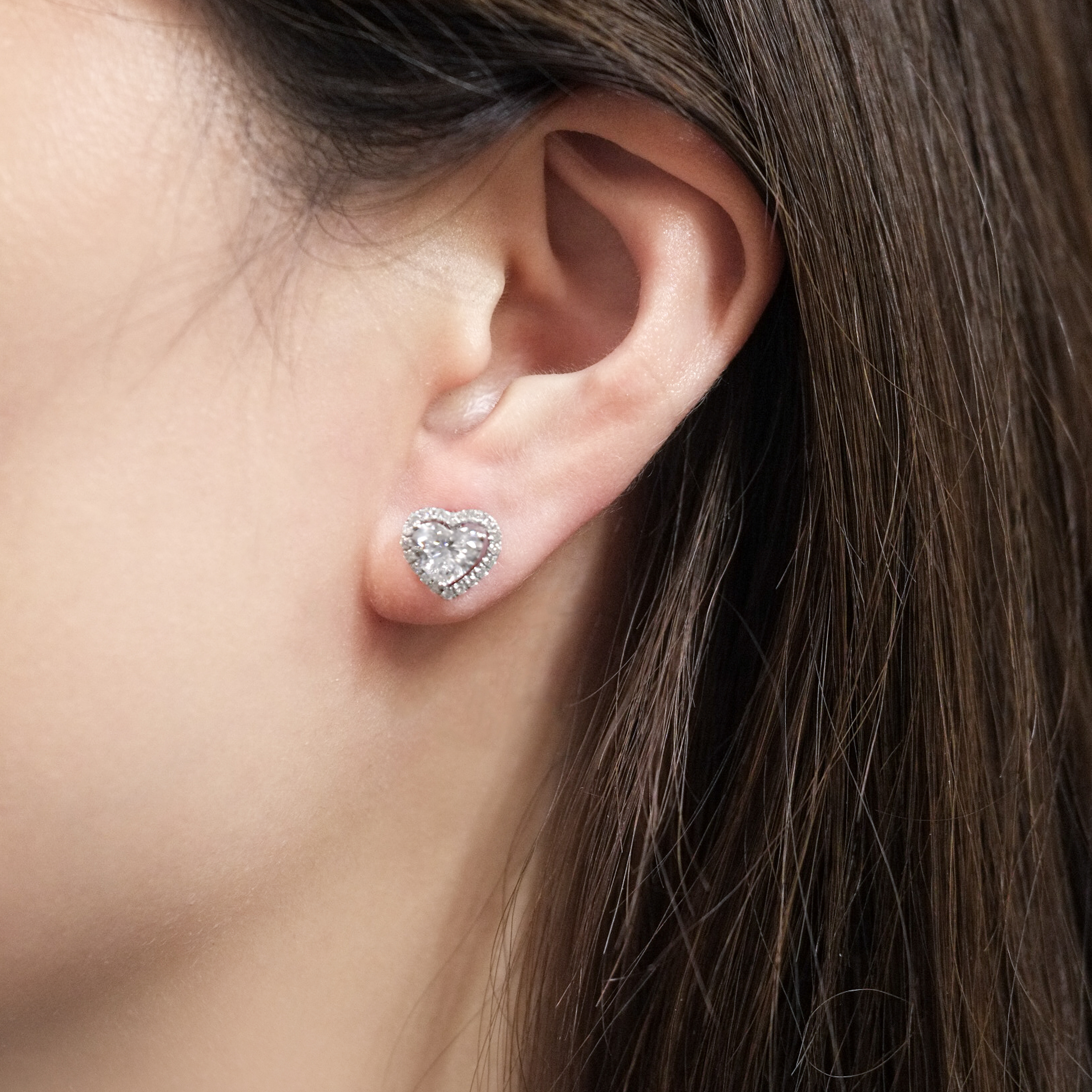 光環心形培育鑽石三戴耳環