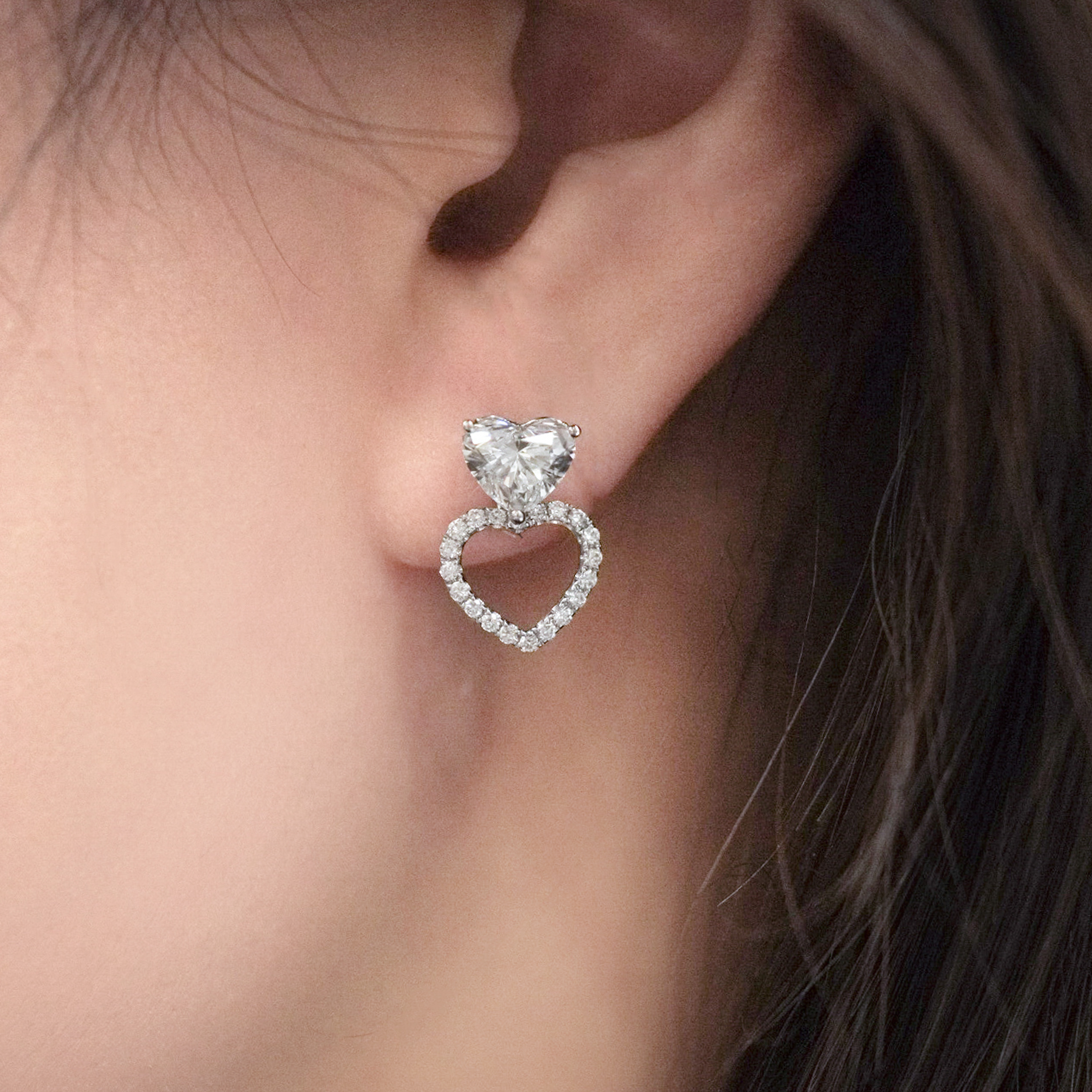 光環心形培育鑽石三戴耳環