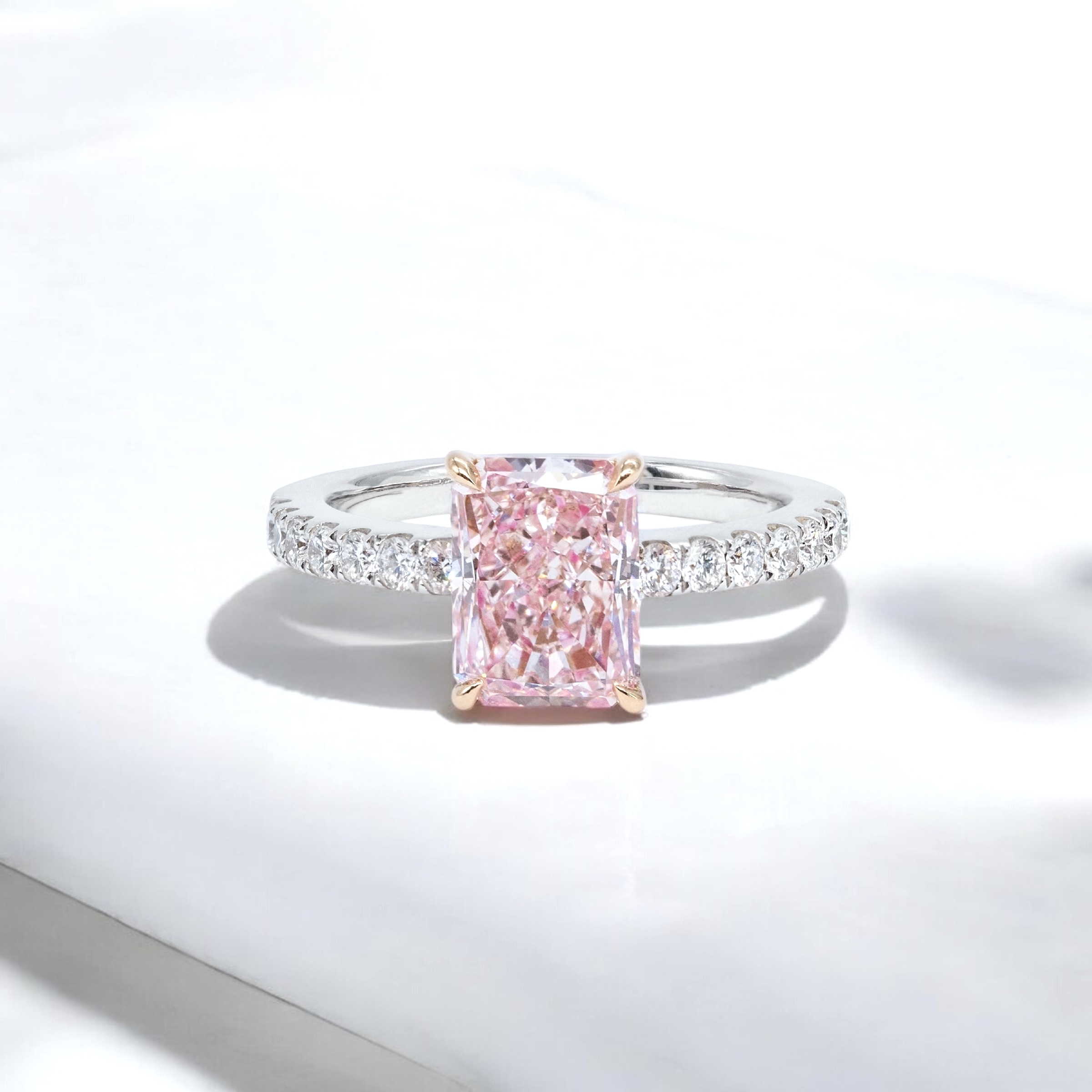 radiant pink diamond ring
