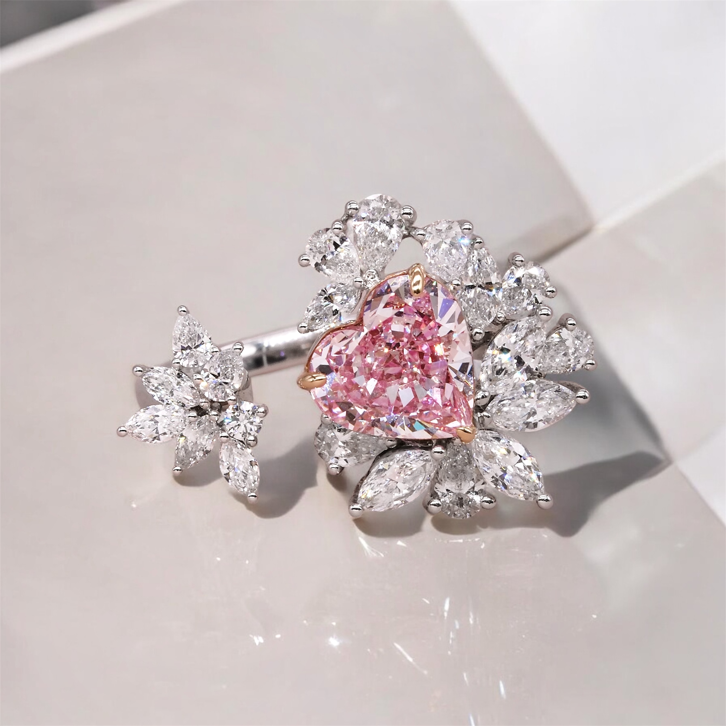 pink heart diamond cocktail ring