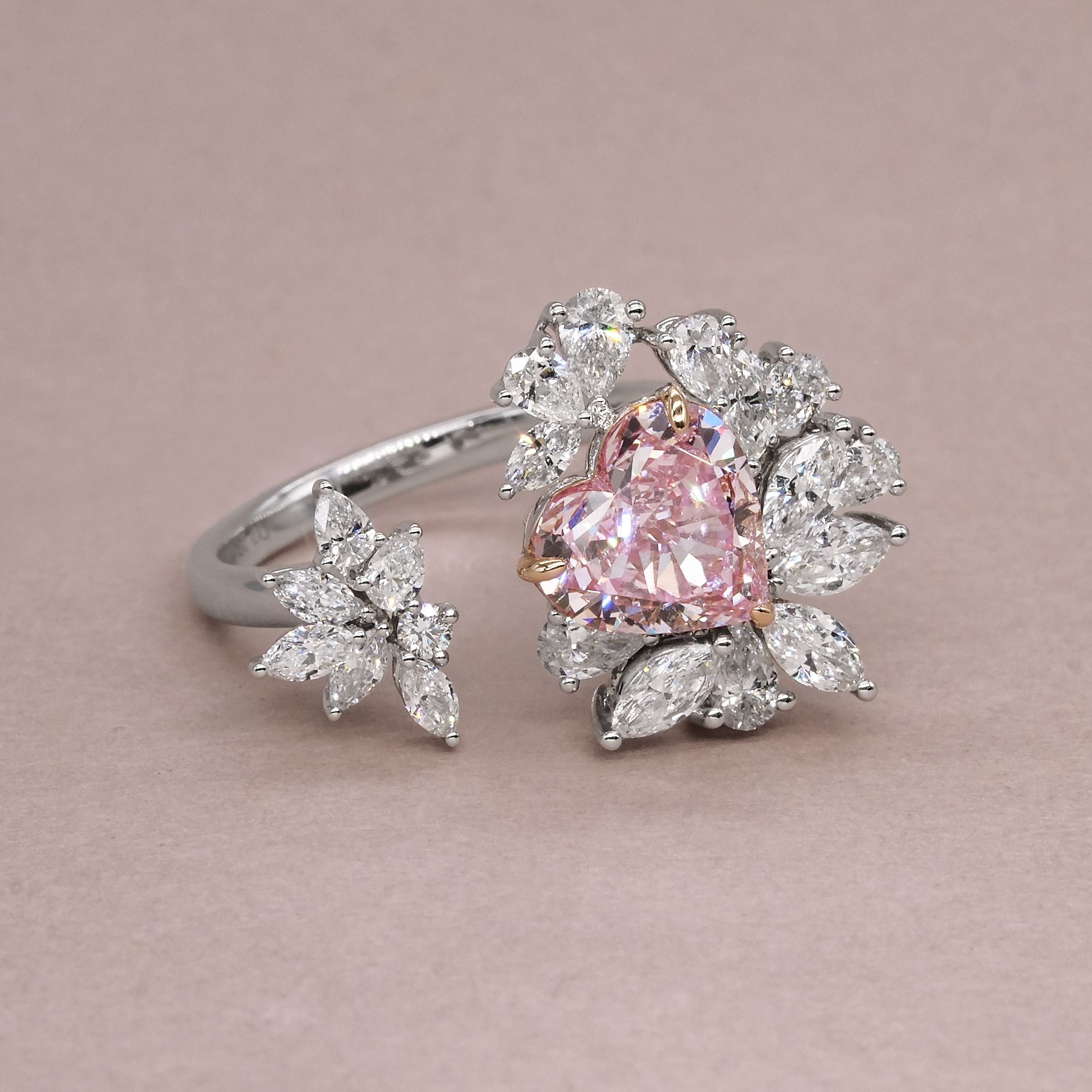 2.28ct VS1 心形培育粉鑽18K白玫瑰金開口戒指 (附證書)