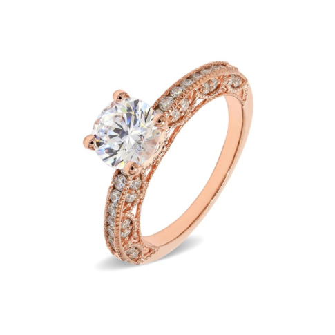 18K玫瑰金 Ume 鑽戒,通花工藝結合現代微鑲,展現古典精緻的藝術美感。