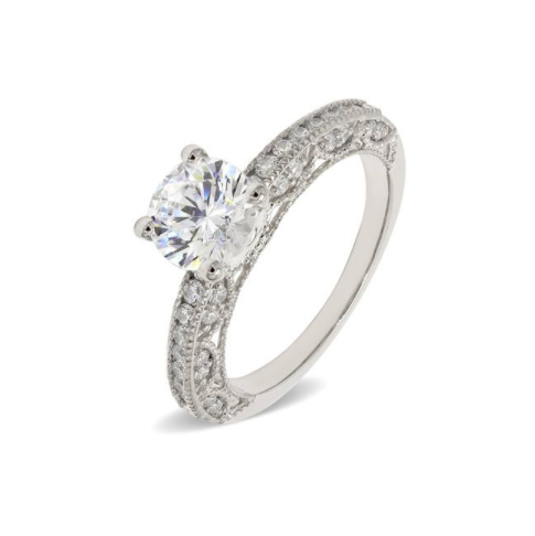 1.7mm 通花花邊培育鑽石戒指，Ume 梅系列 18K白金款，微鑲碎鑽細節。