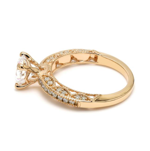 open work band with milgrain in yellow gold for custom made engagement ring