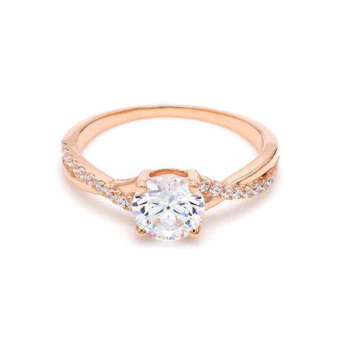 DIABOND Fujinohana 富士之花系列,18K玫瑰金扭紋交叉鑽戒,微鑲細鑽點綴細節。