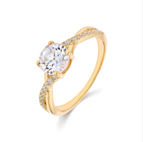 1ct yellow gold twisted pave solitaire