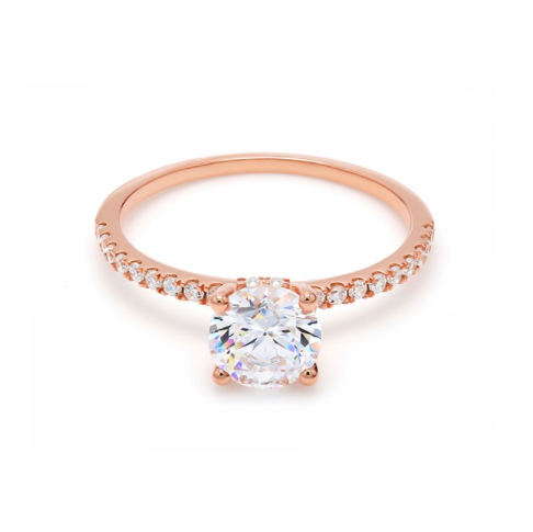 茉莉花主題求婚戒指，經典四爪清雅鑲嵌，如繁星環月的微鑲視覺效果。