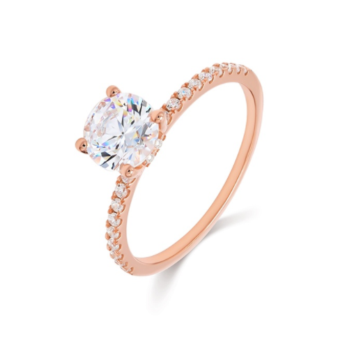 18K玫瑰金 Jasumin 鑽戒俯視圖，展現細膩微鑲質感與實驗室鑽石火彩。
