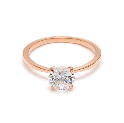 DIABOND Yagurumagiku 矢車菊系列，18K玫瑰金 1.4mm 極細四爪清鑲鑽戒。