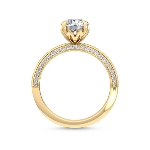 18k yellow gold flower basket pave lab diamond proposal ring