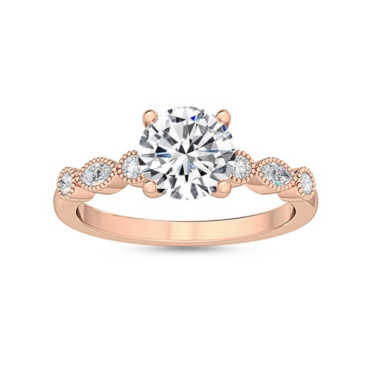 18K玫瑰金 Himawari 鑽戒，溫潤金屬色澤襯托向日葵花語的溫暖與熱忱。