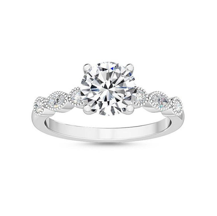 DIABOND Himawari 向日葵系列，18K白金珠邊鑽戒，展現復古宮廷風格。