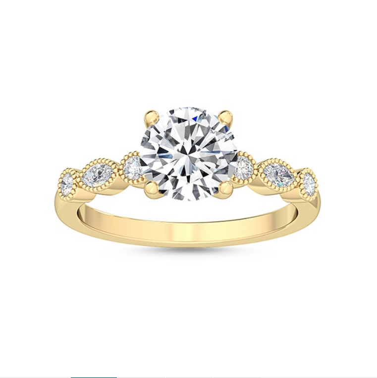 DIABOND Himawari 向日葵系列，18K黃金珠邊鑽戒，展現復古宮廷風格。