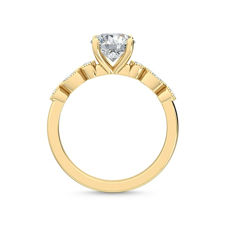 18K yellow gold milgrain ring setting -Diabond