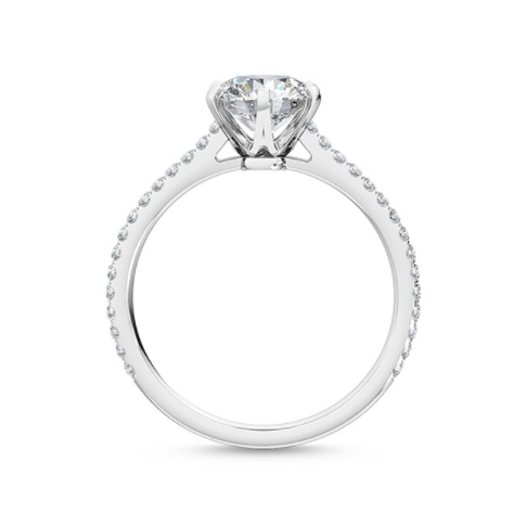 白金六爪鑲嵌鑽戒側面高度細節-經典求婚戒指款式