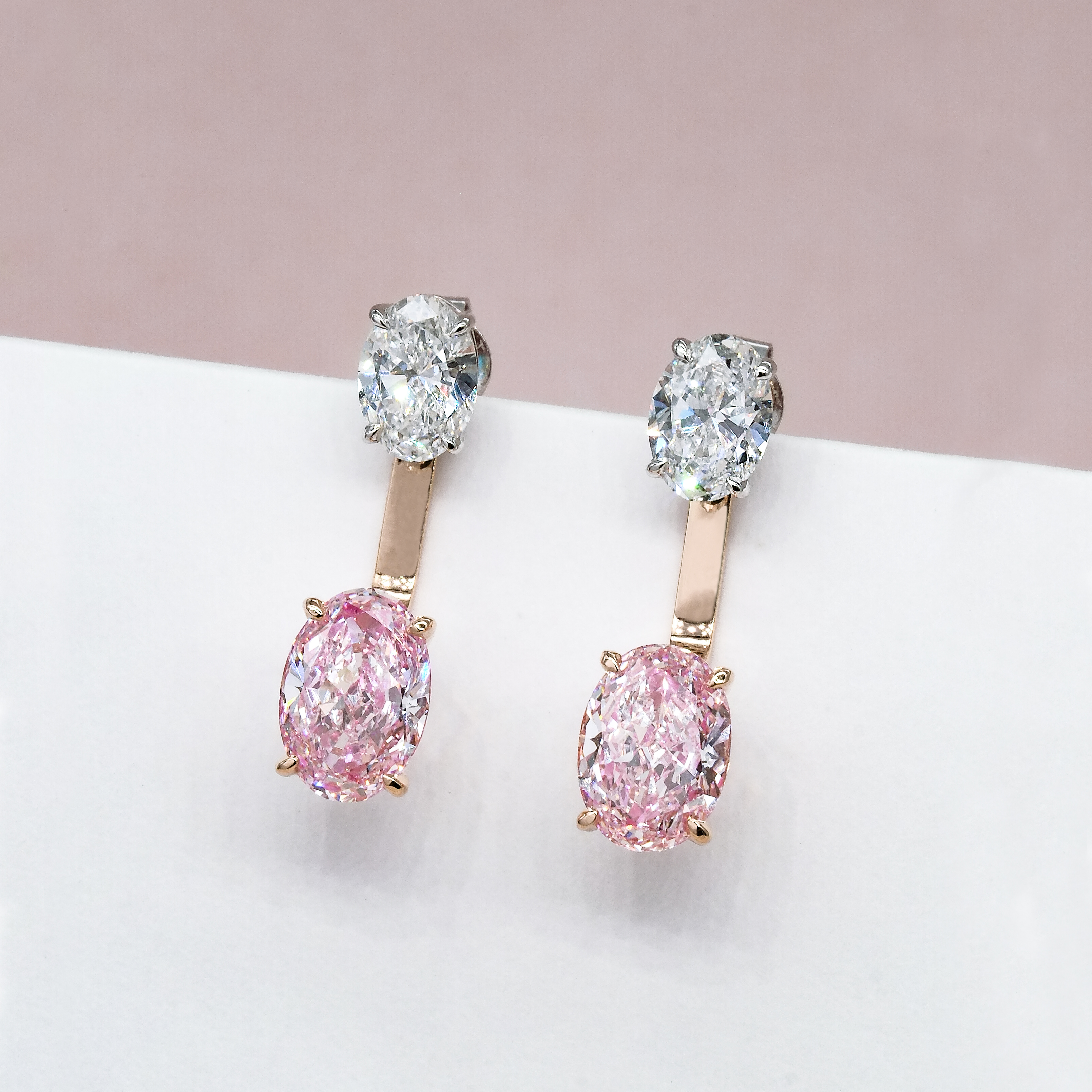 櫻映晨星橢圓形粉紅培育鑽石耳環