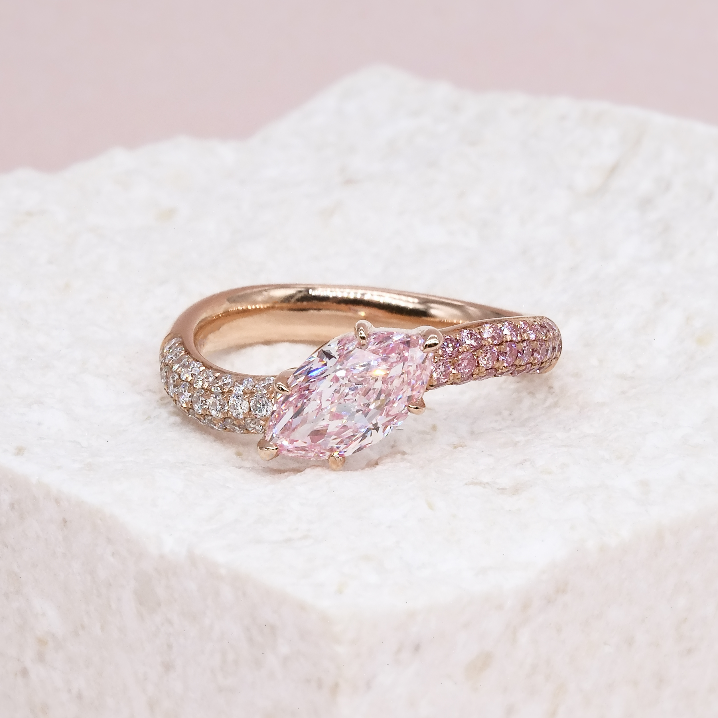 Marquise-cut-pink-diamond-ring-two-tone-gold-slimming-finger-HK