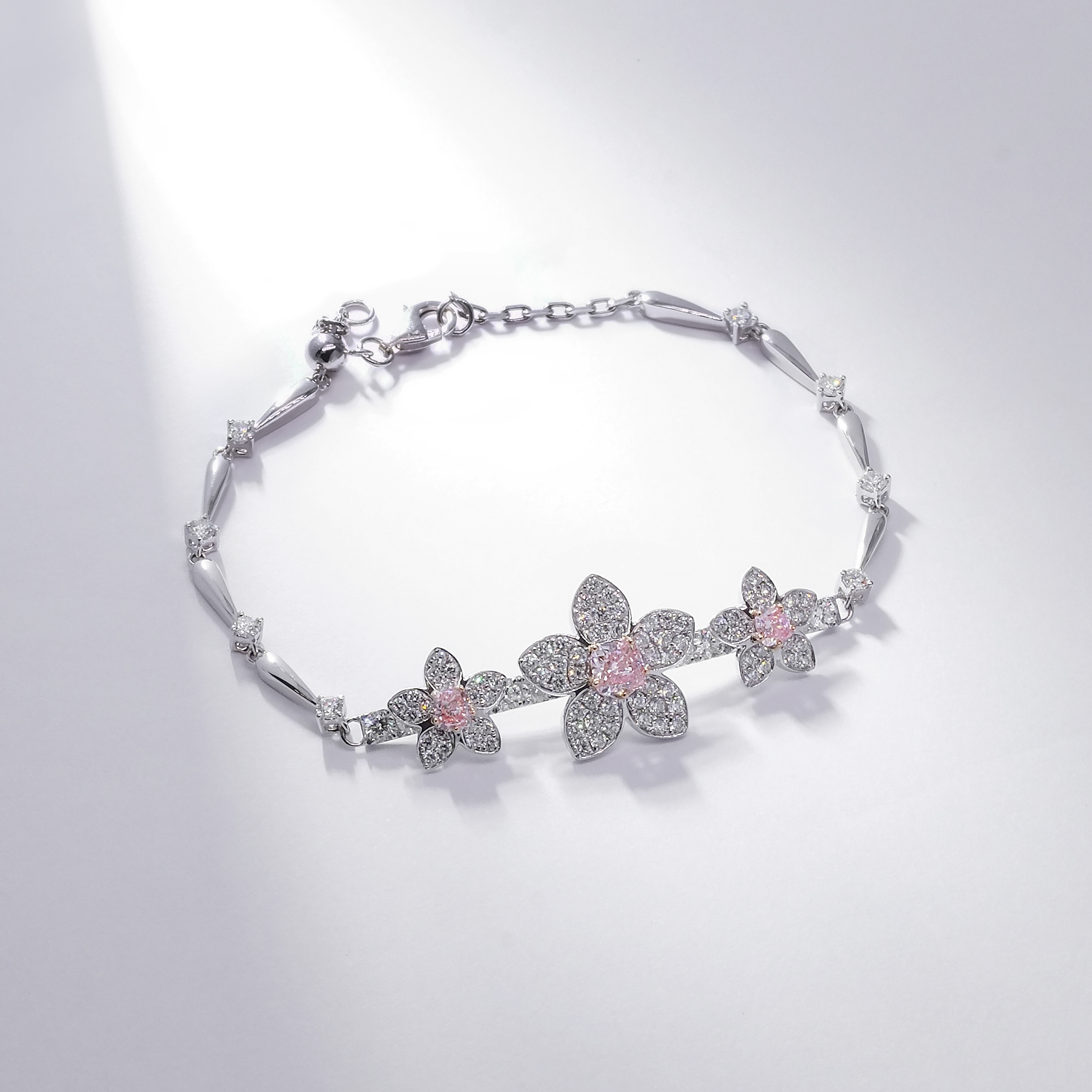 櫻花培育粉鑽18K白玫瑰金手鏈 (附證書)