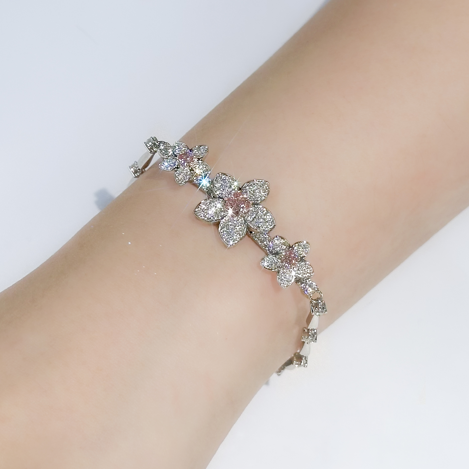 櫻花培育粉鑽18K白玫瑰金手鏈 (附證書)