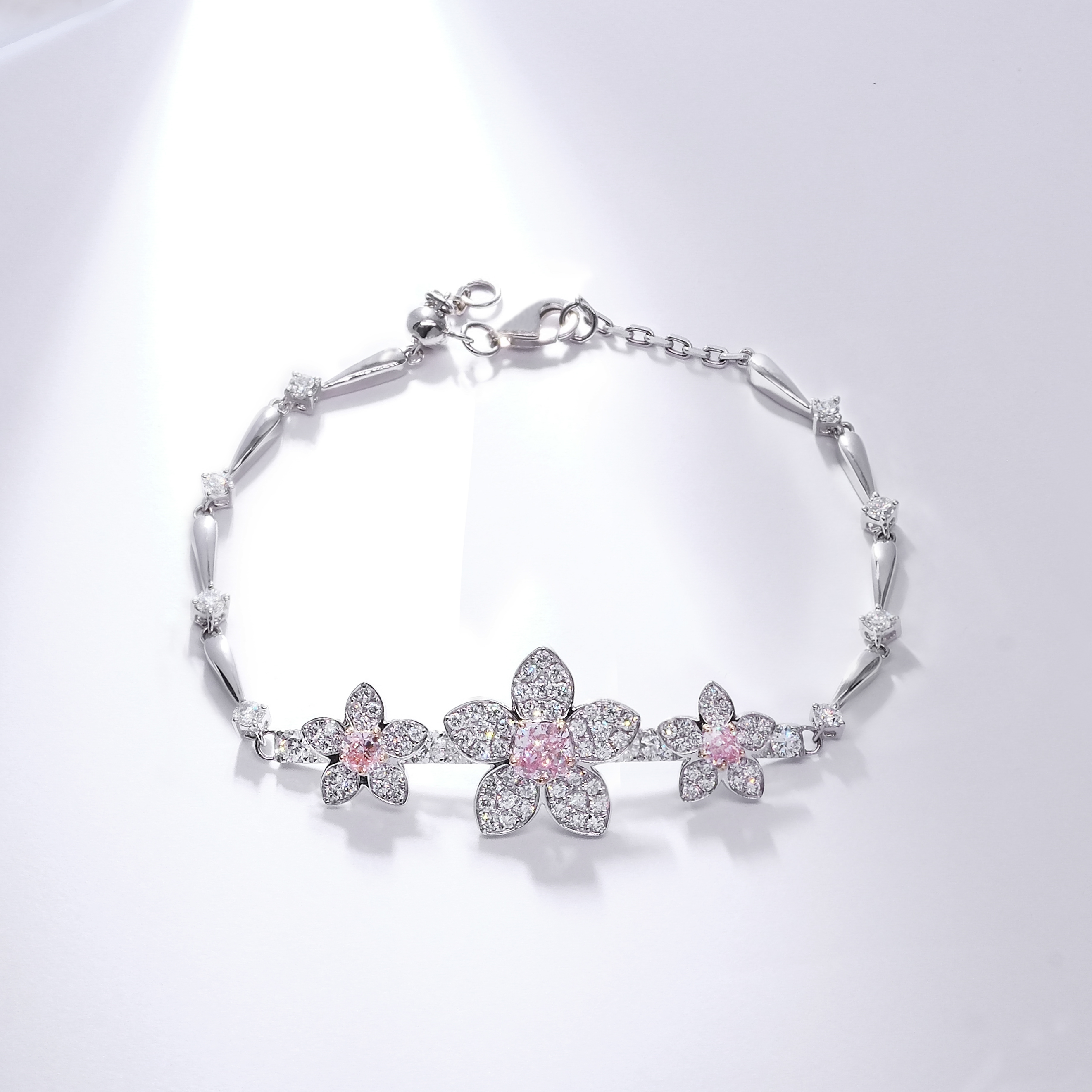 櫻花培育粉鑽18K白玫瑰金手鏈 (附證書)