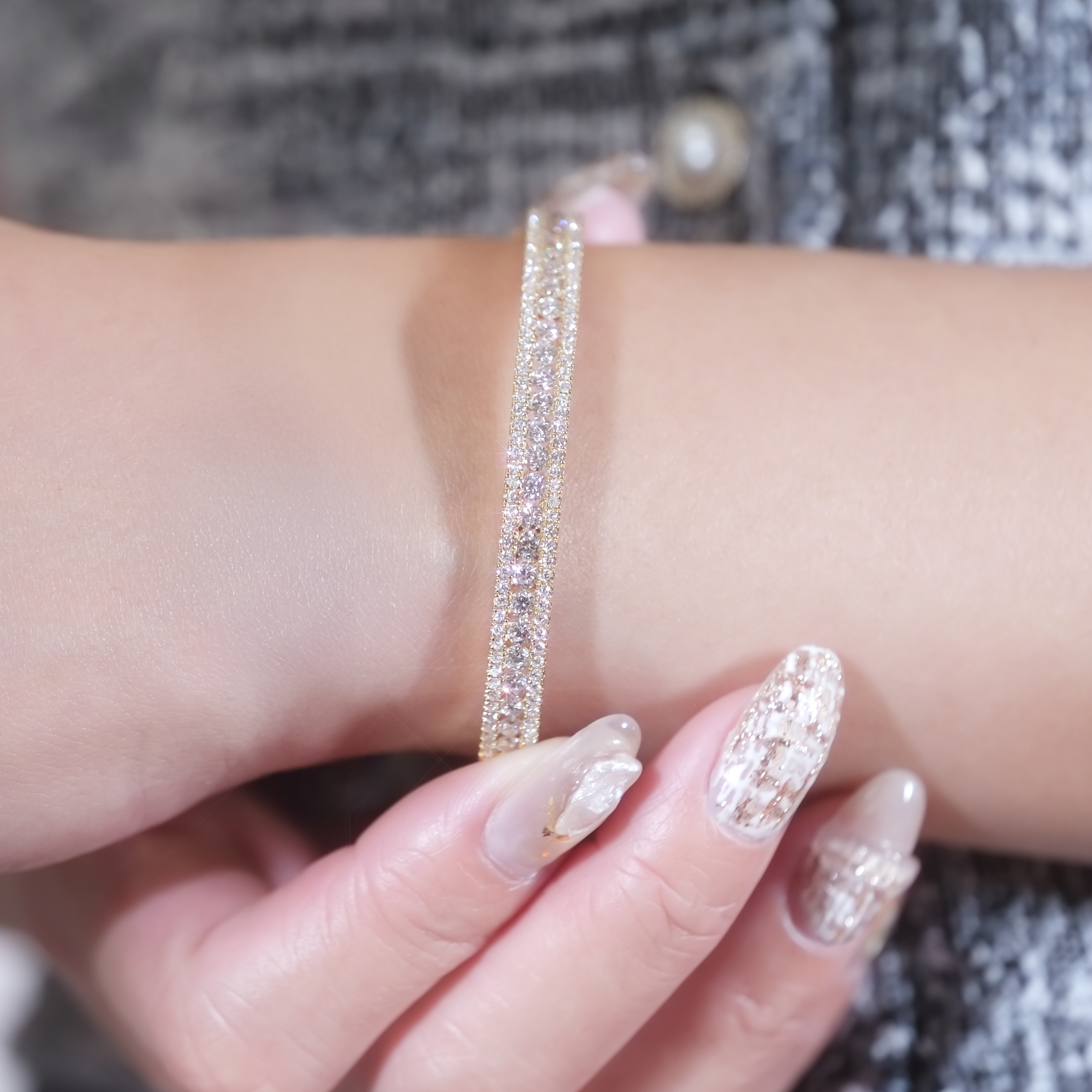 三排培育鑽石手鐲 (粗款)