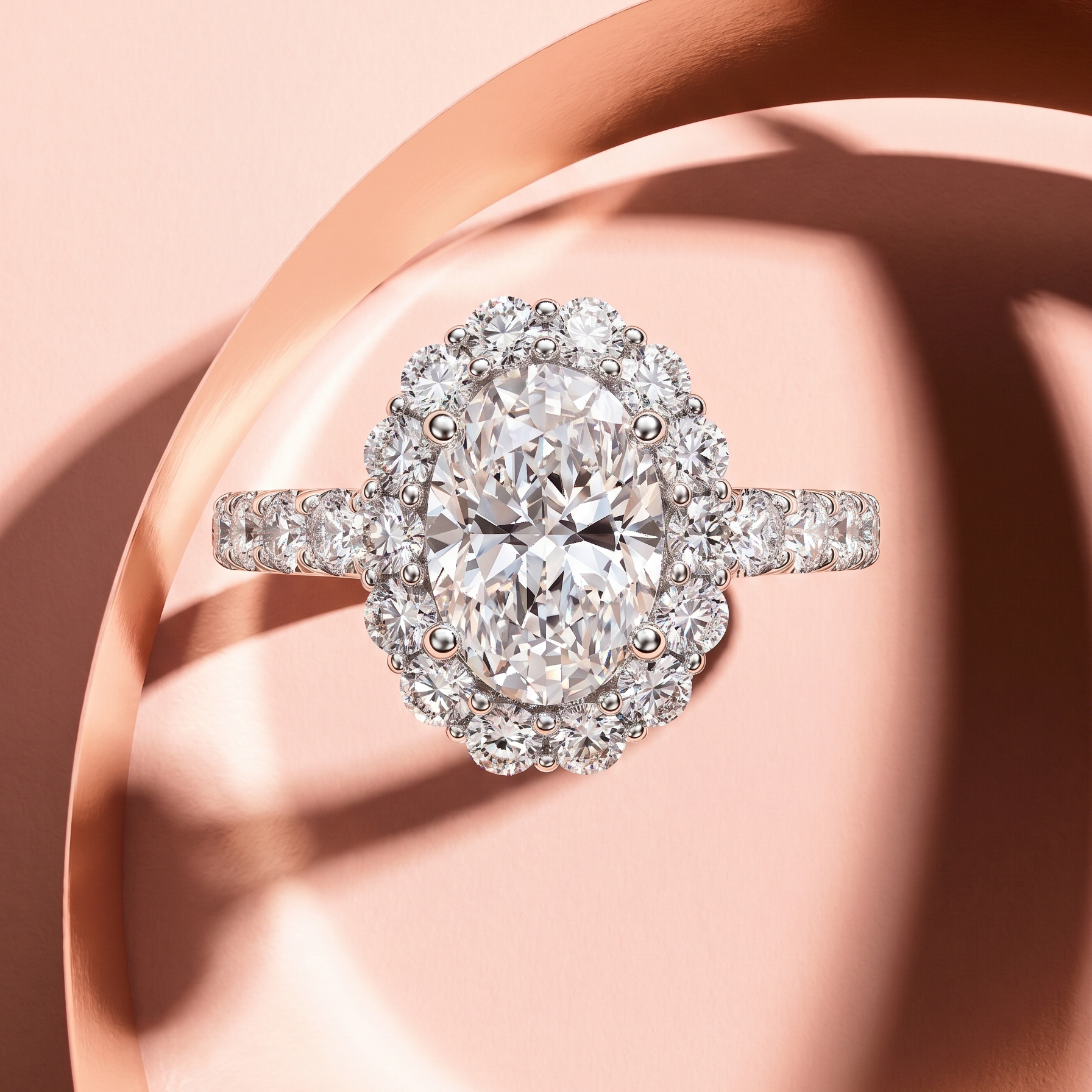 1.00ct D VVS2 教堂式圍鑲橢圓形培育鑽石18K白金戒指 (附IGI證書)