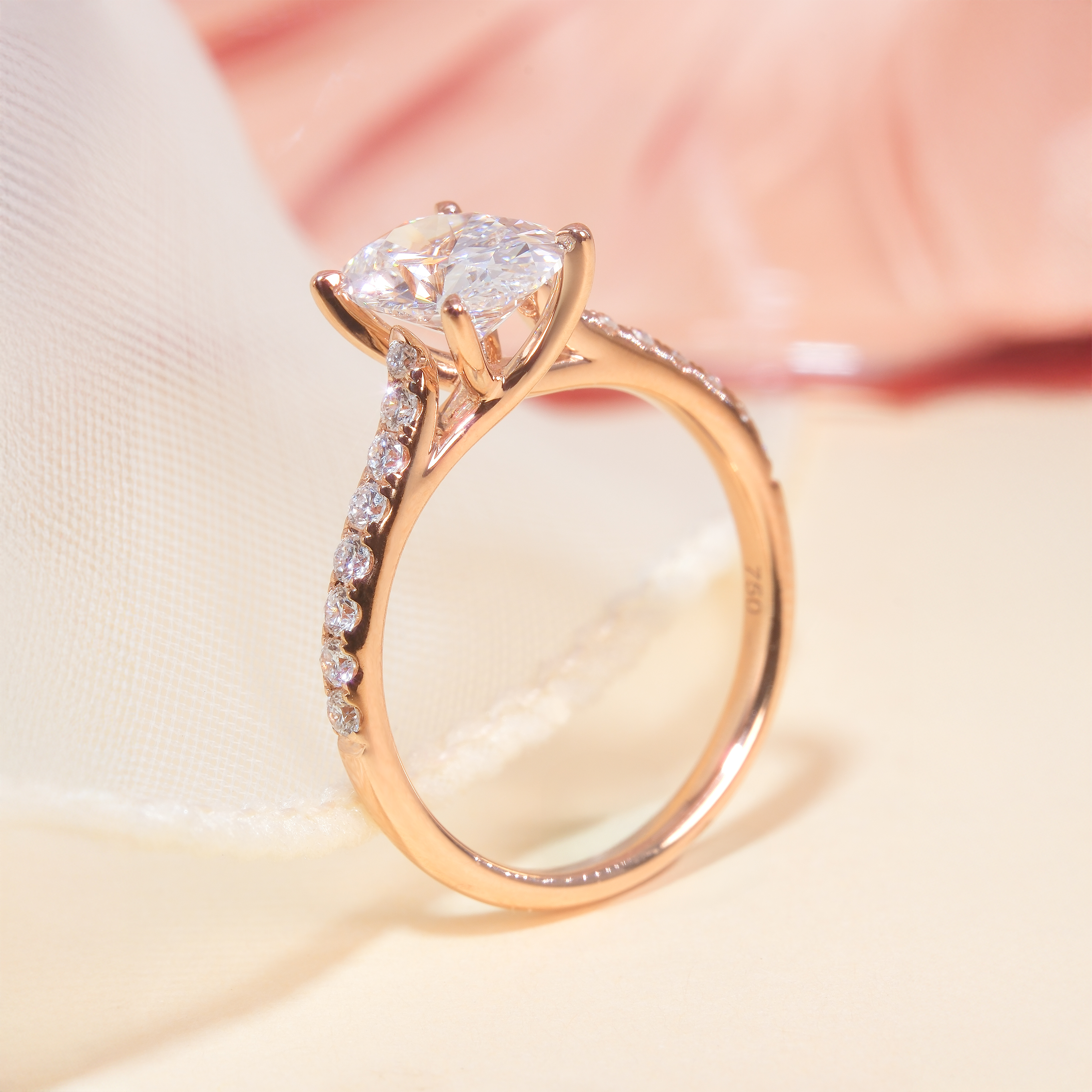 1.50ct D VVS2 橢圓形四爪排鑽培育鑽石18K玫瑰金戒指 (附IGI證書)