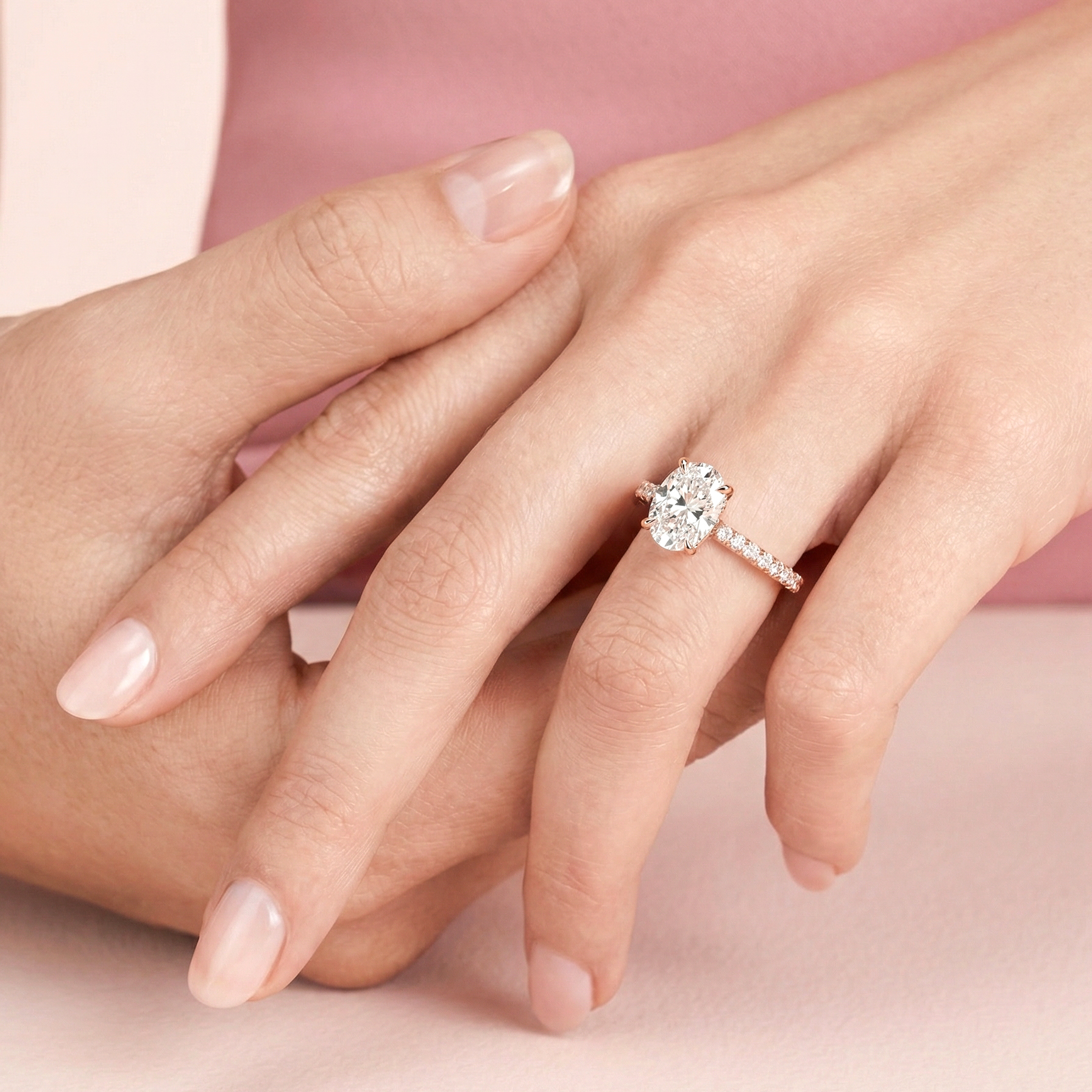 1.50ct D VVS2 橢圓形四爪排鑽培育鑽石18K玫瑰金戒指 (附IGI證書)