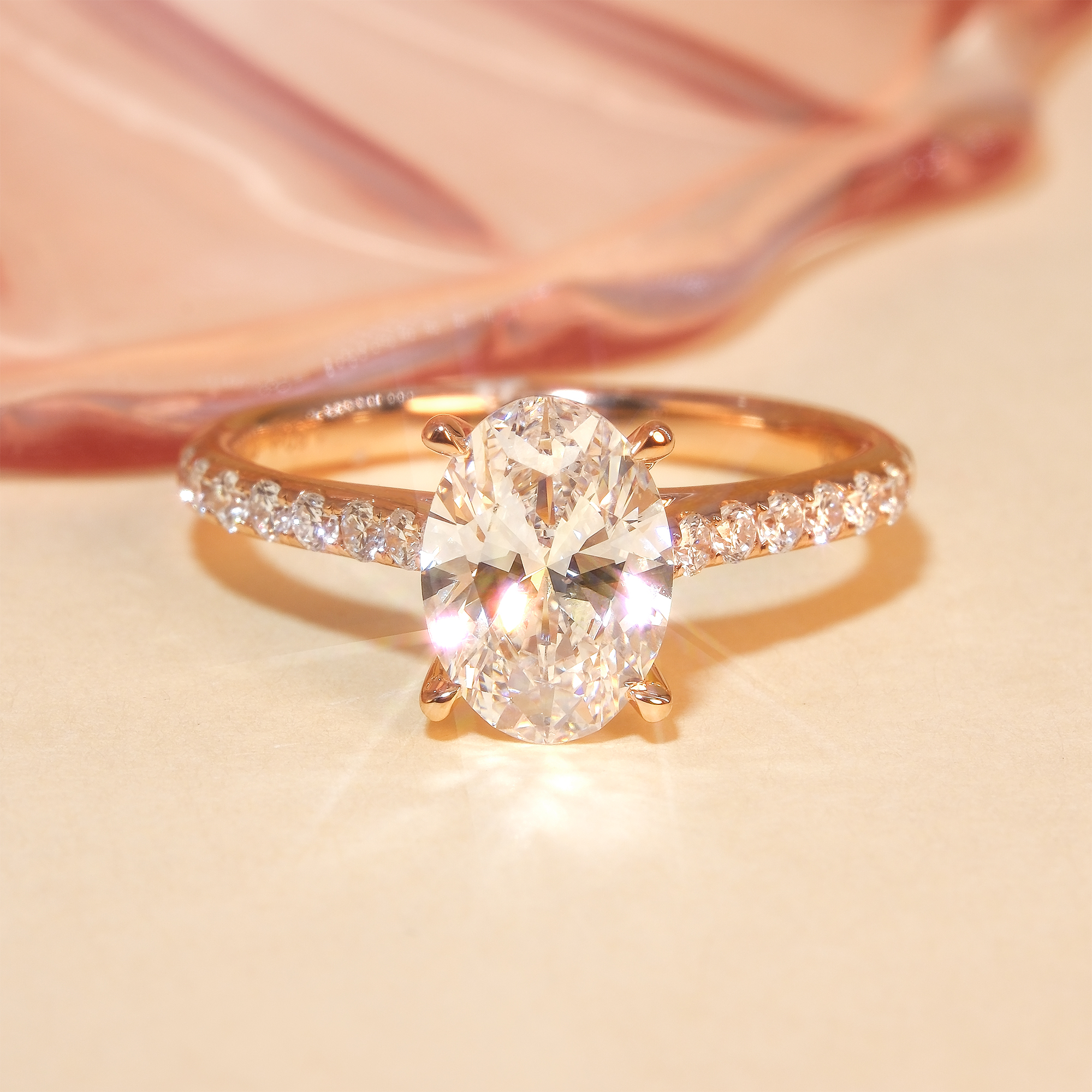1.50ct D VVS2 橢圓形四爪排鑽培育鑽石18K玫瑰金戒指 (附IGI證書)