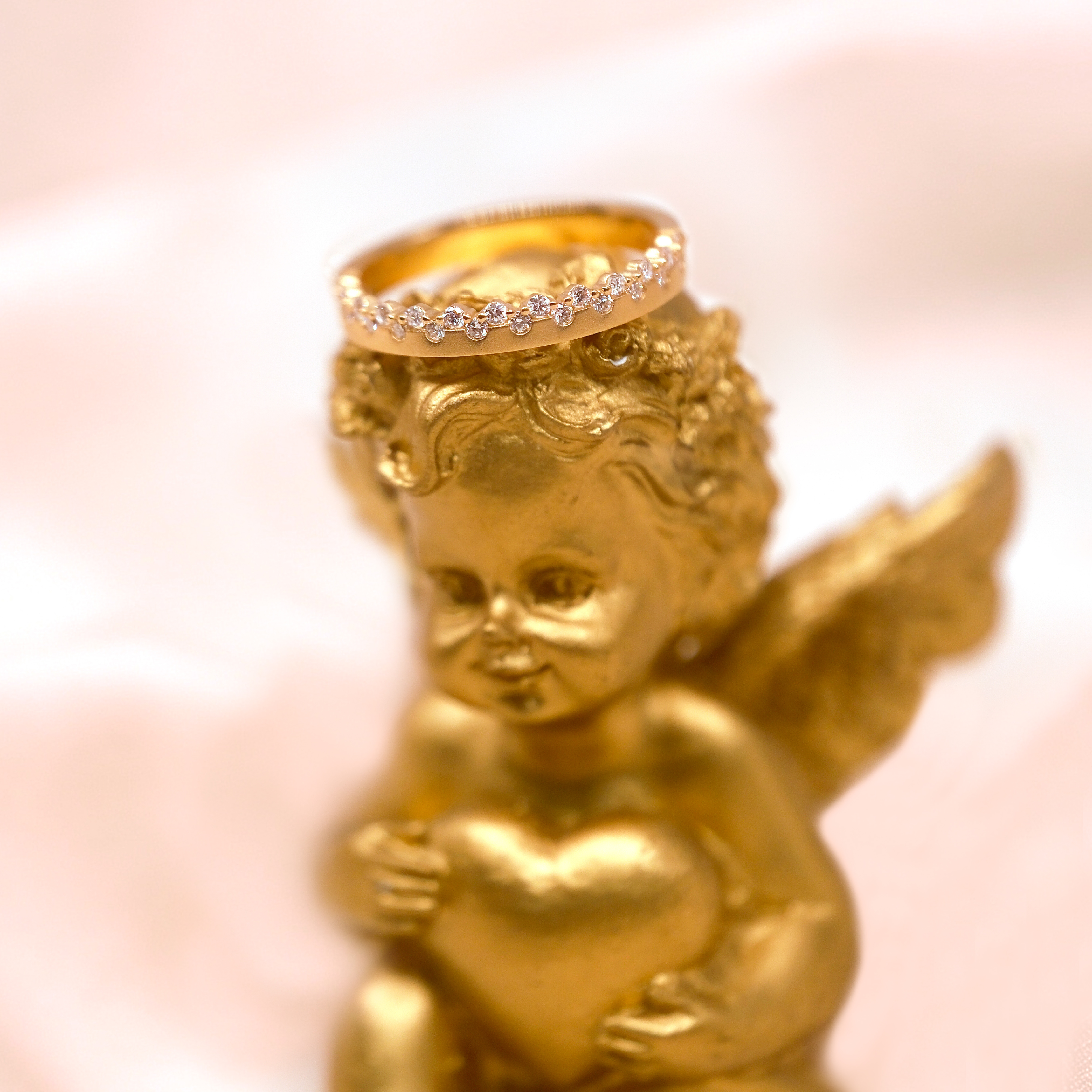 培育鑽石 18K 金日系噴砂波浪排戒