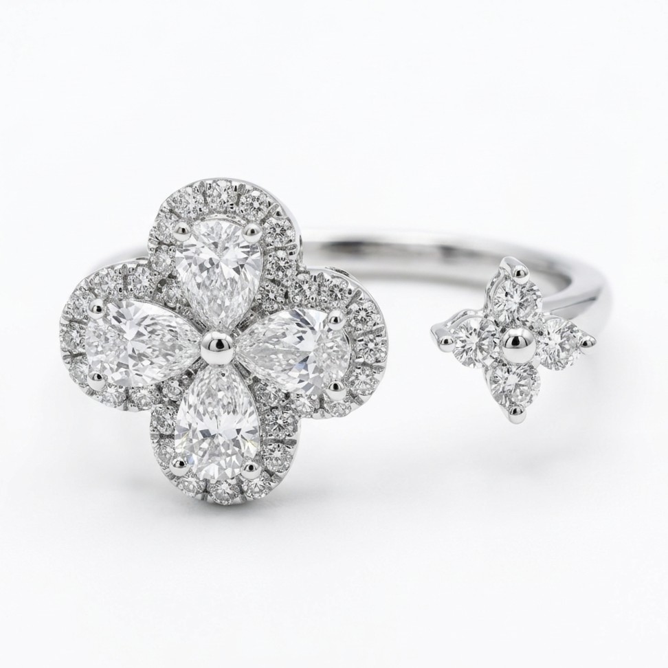 水滴形圍鑽四葉草與小花簇 Open Ring
