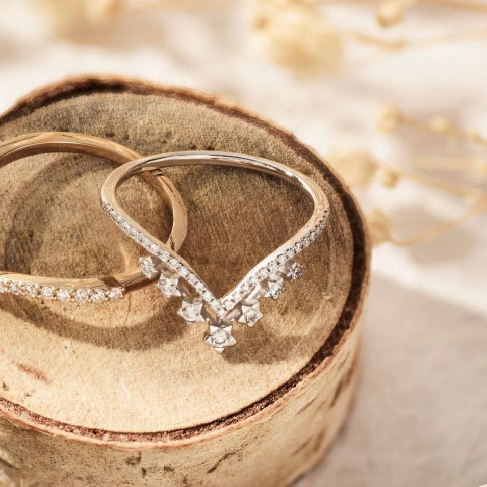 繁星培育鑽石V形線戒