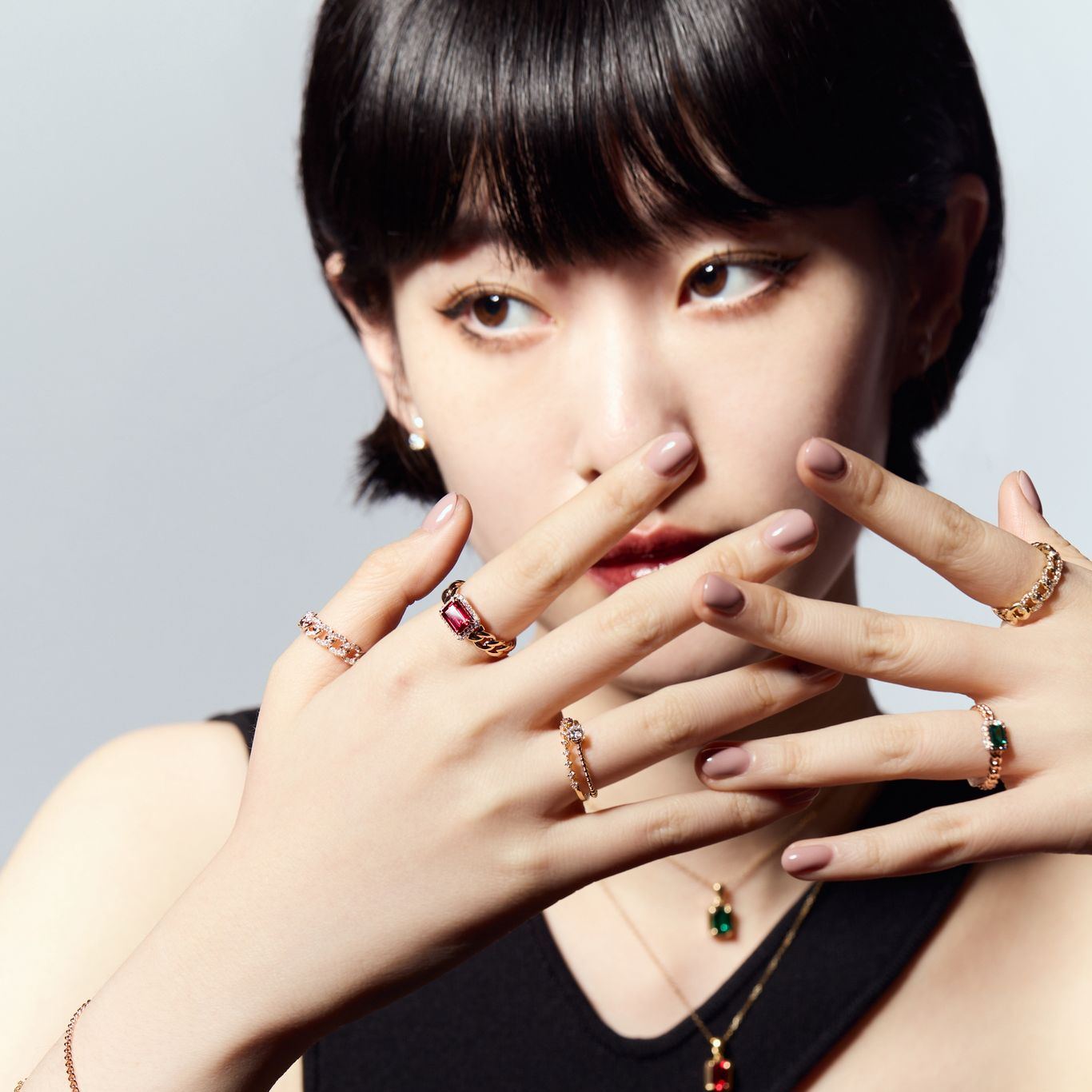 圍鑽祖母綠形培育寶石古巴戒指 (幼身款）