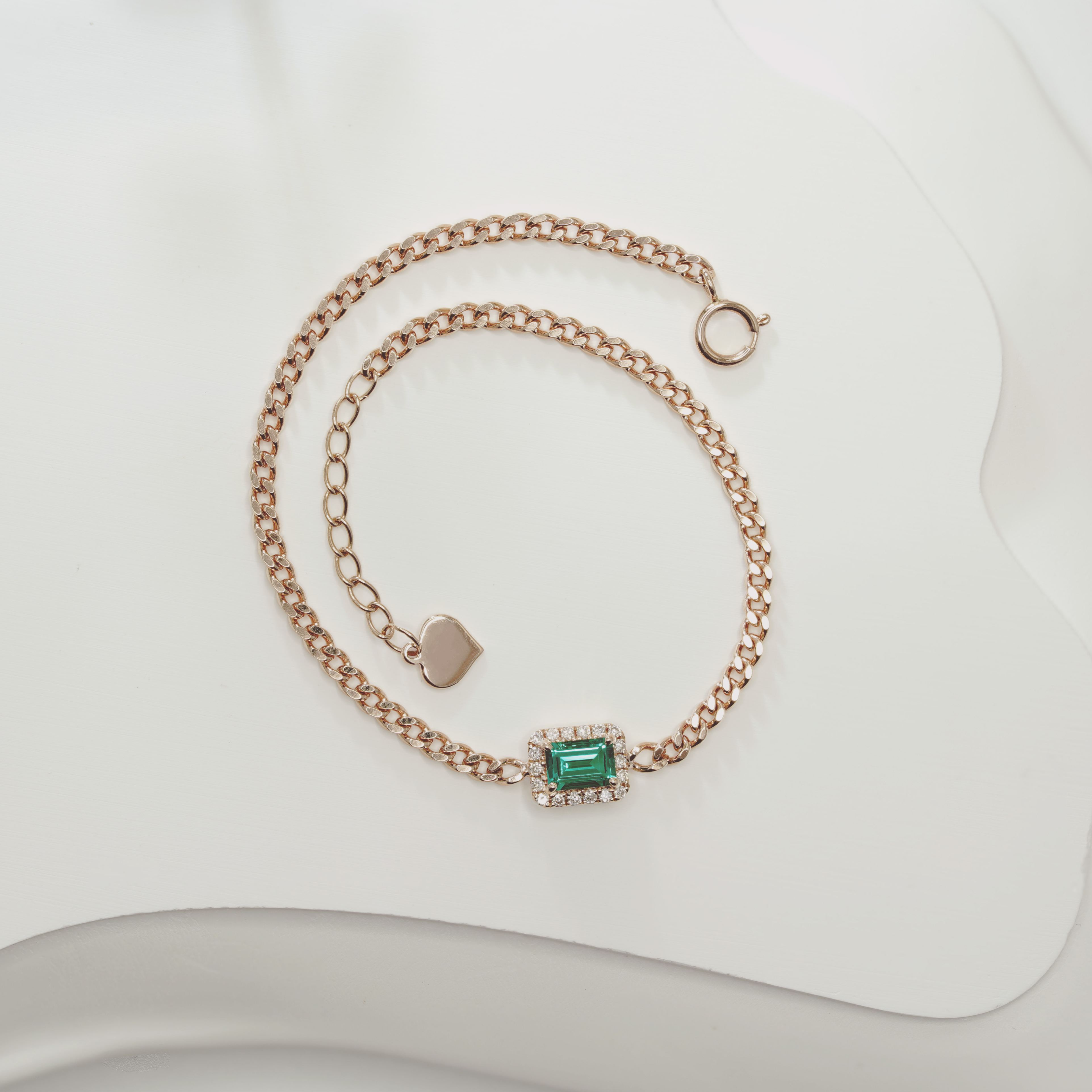 圍鑽祖母綠形培育寶石古巴手鏈