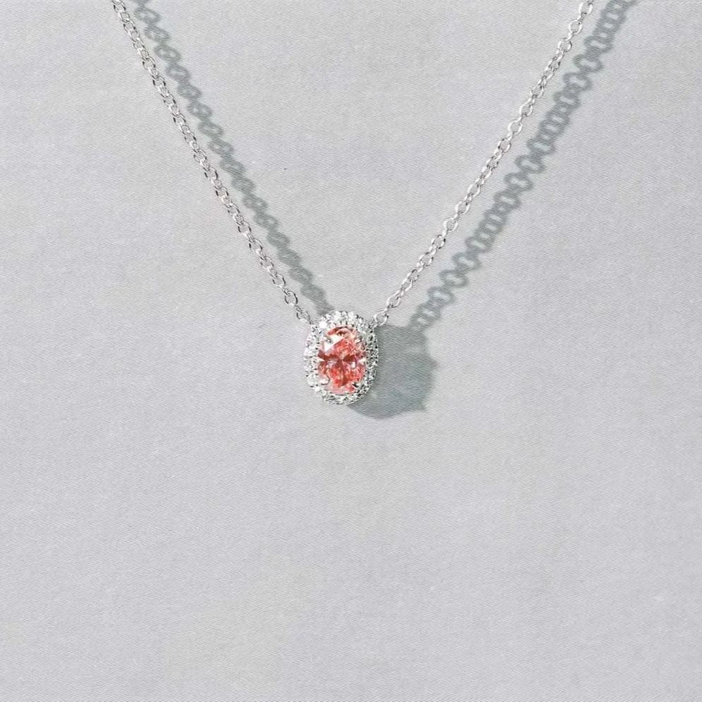 圍鑽梨形粉紅培育鑽石頸鏈