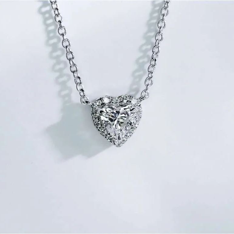 圍鑽心形培育鑽石頸鏈