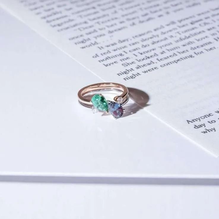 梨形培育寶石鑽石開口戒指