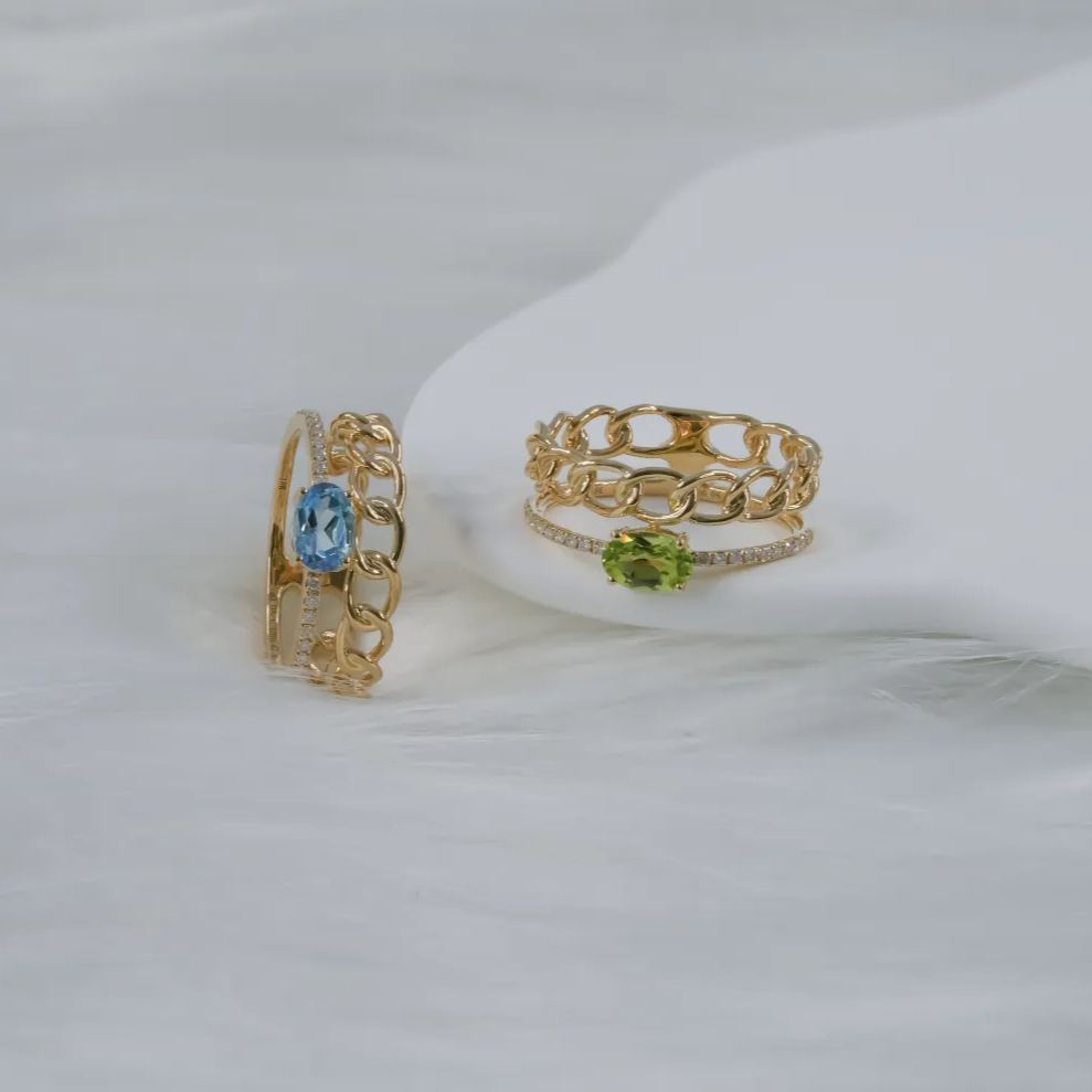 橢圓形寶石鏈條戒指