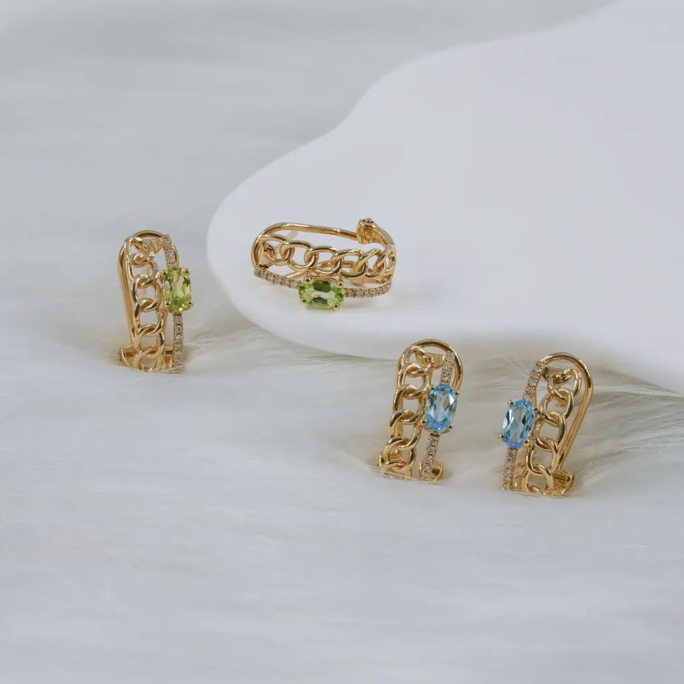 橢圓形寶石鏈條耳圈