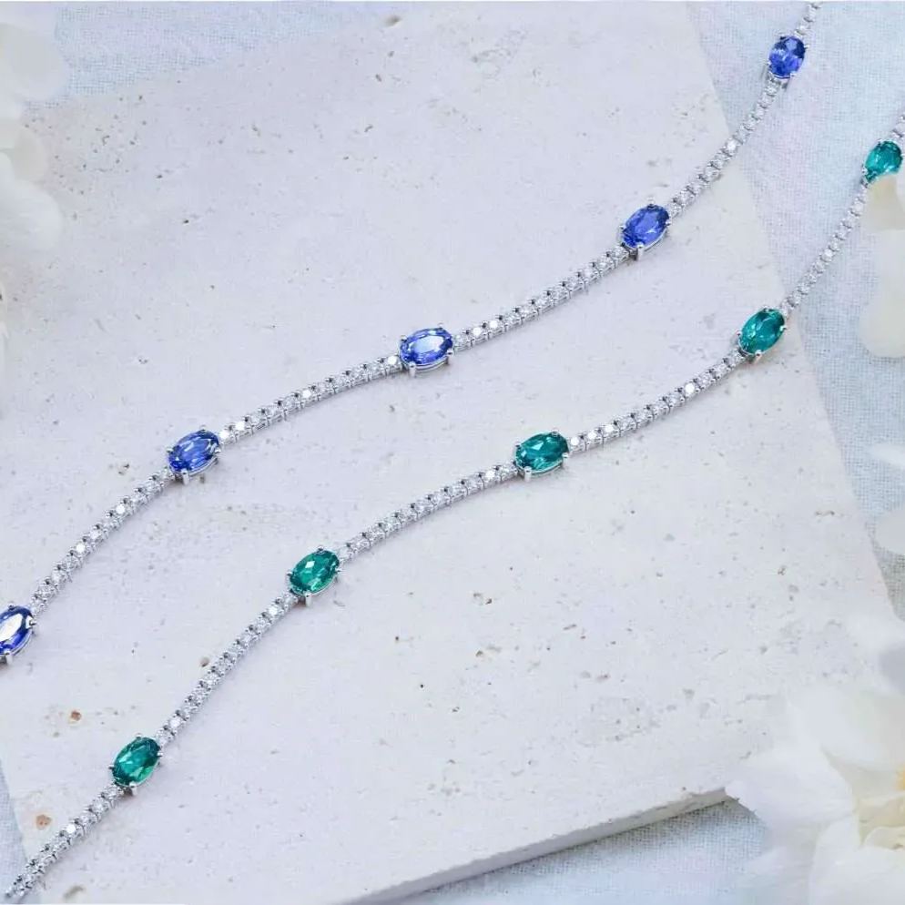 橢圓形培育寶石網球手鏈