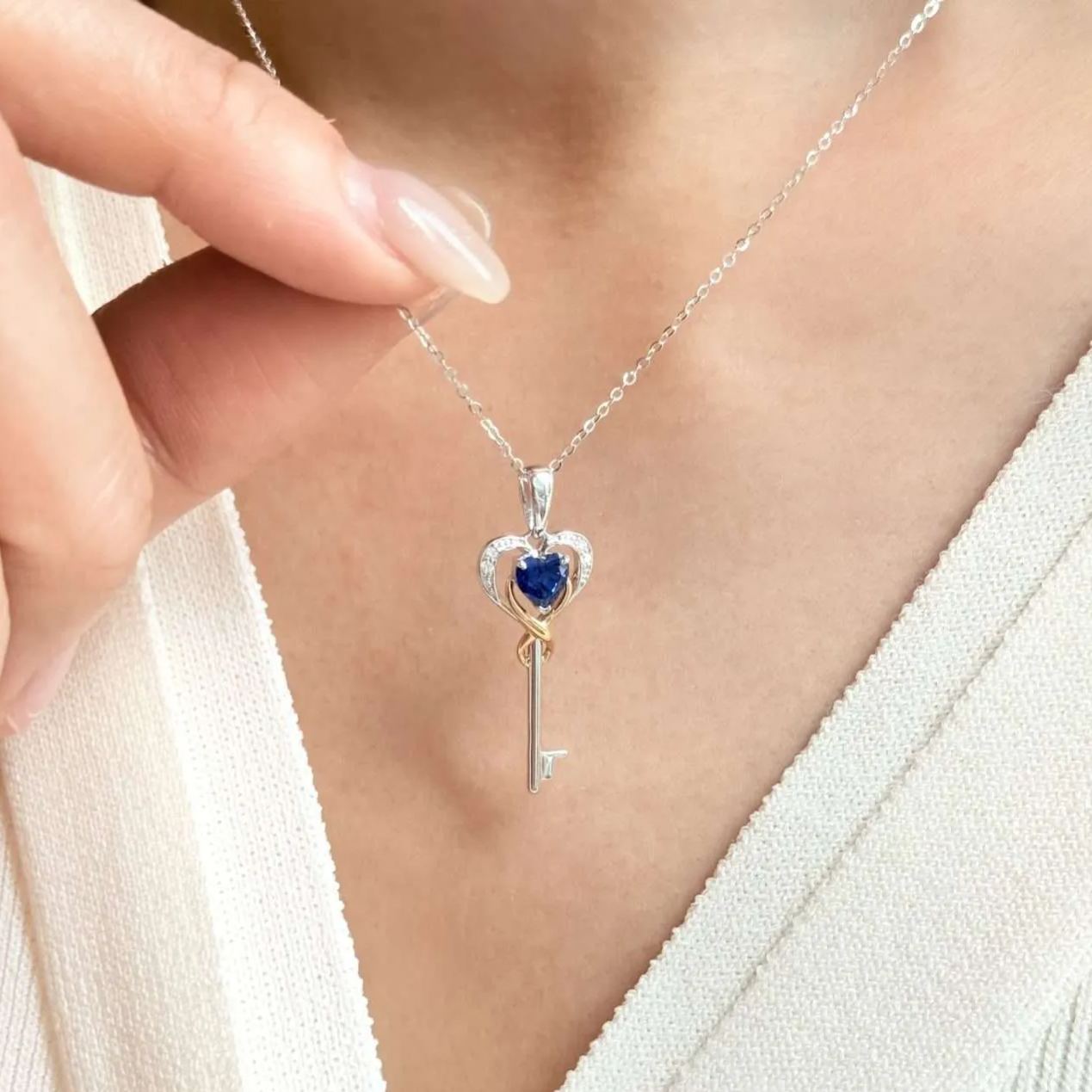 心形培育寶石愛心之匙吊墜連18K頸鏈
