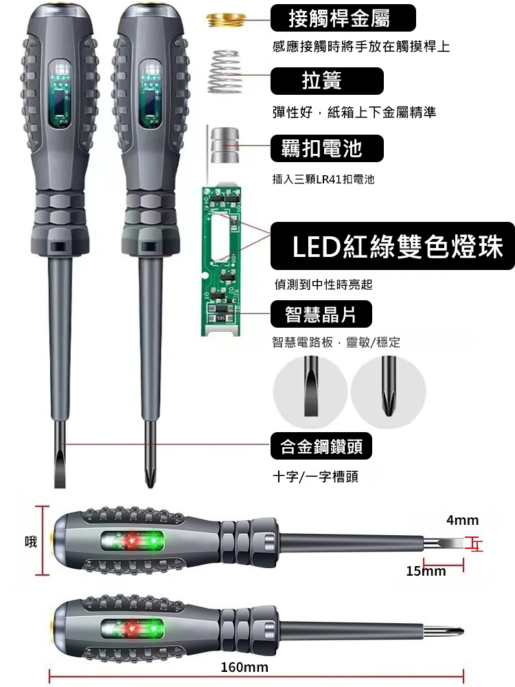 【高扭力】高亮彩光測電筆螺絲刀