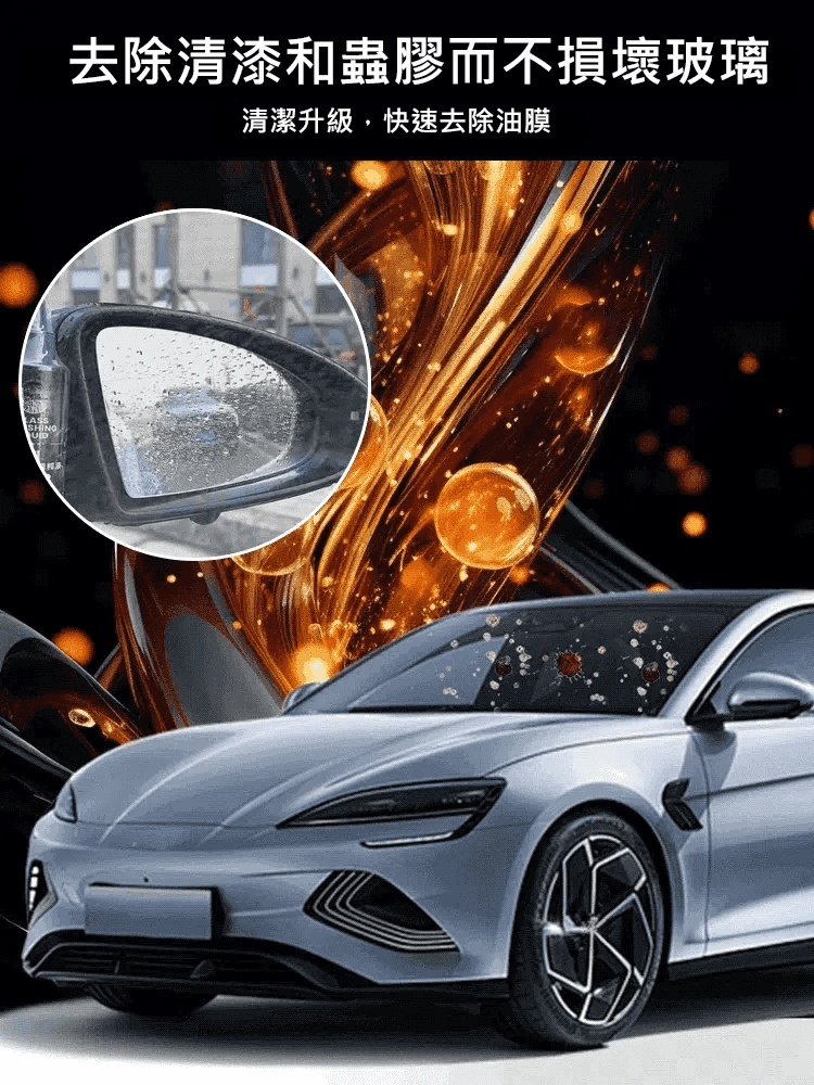 德國新升級環保奈米科技，3秒溶解，一抹淨透去除油膜，不損壞玻璃，長效保護，持久亮麗。拒絕油膜煩惱，讓每次出行更安心