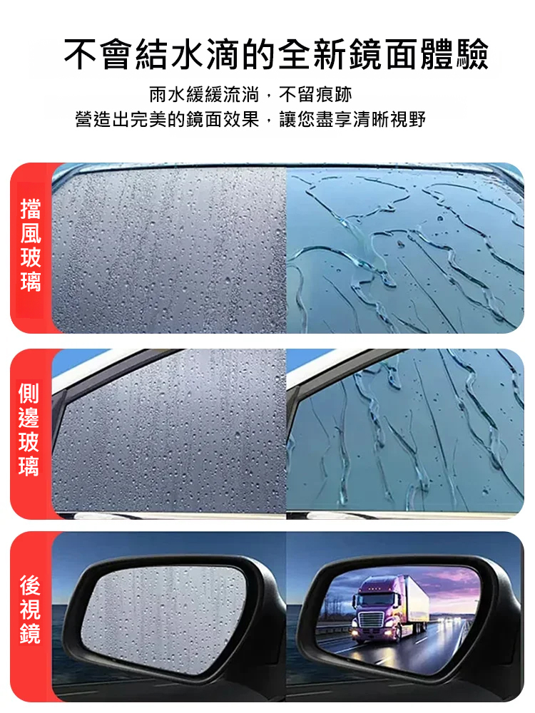德國新升級環保奈米科技，3秒溶解，一抹淨透去除油膜，不損壞玻璃，長效保護，持久亮麗。拒絕油膜煩惱，讓每次出行更安心