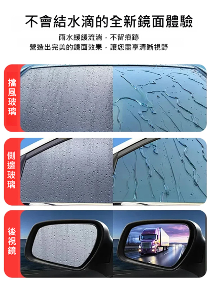 德國新升級環保奈米科技，3秒溶解，一抹淨透去除油膜，不損壞玻璃，長效保護，持久亮麗。拒絕油膜煩惱，讓每次出行更安心