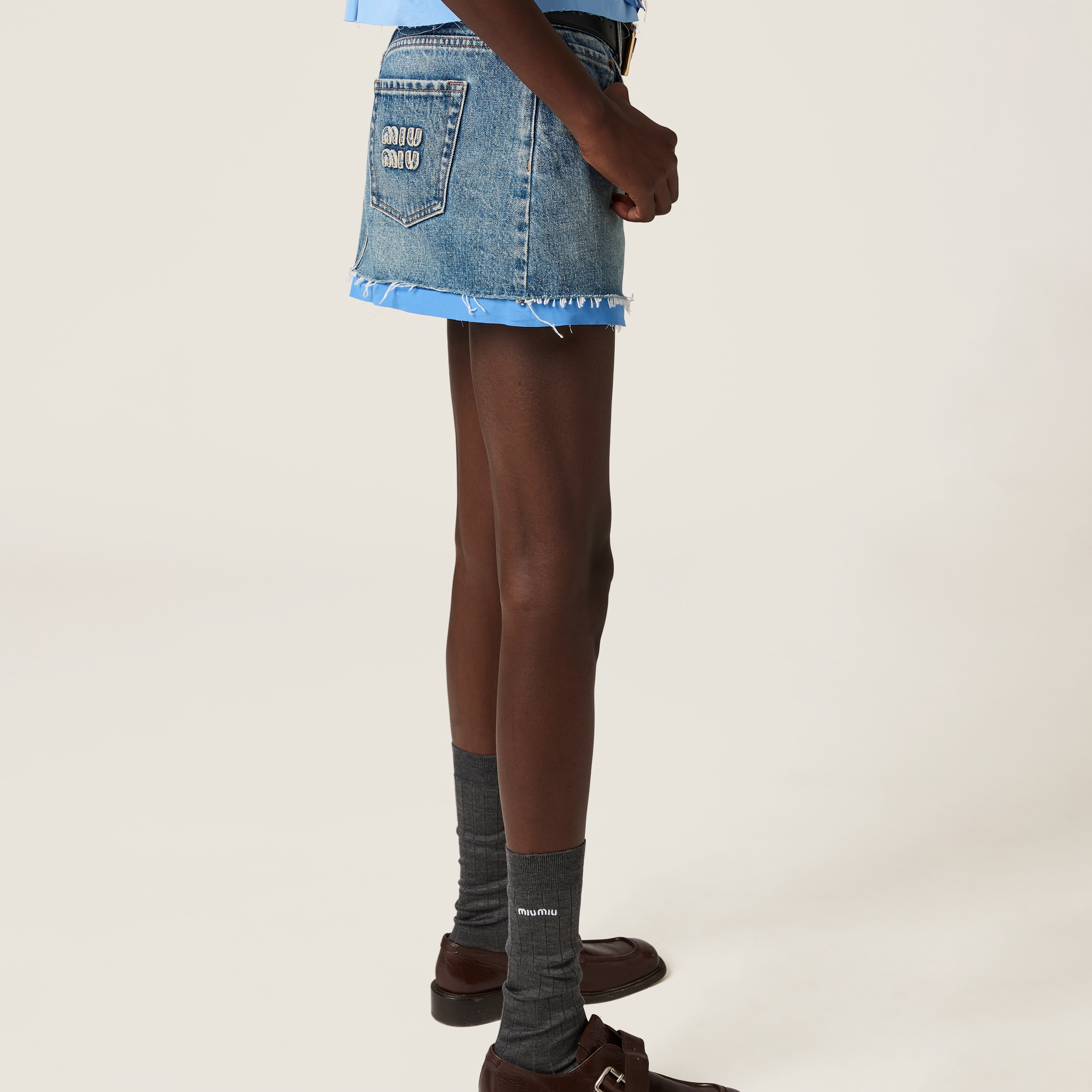 デニムxポプリン ミニスカート