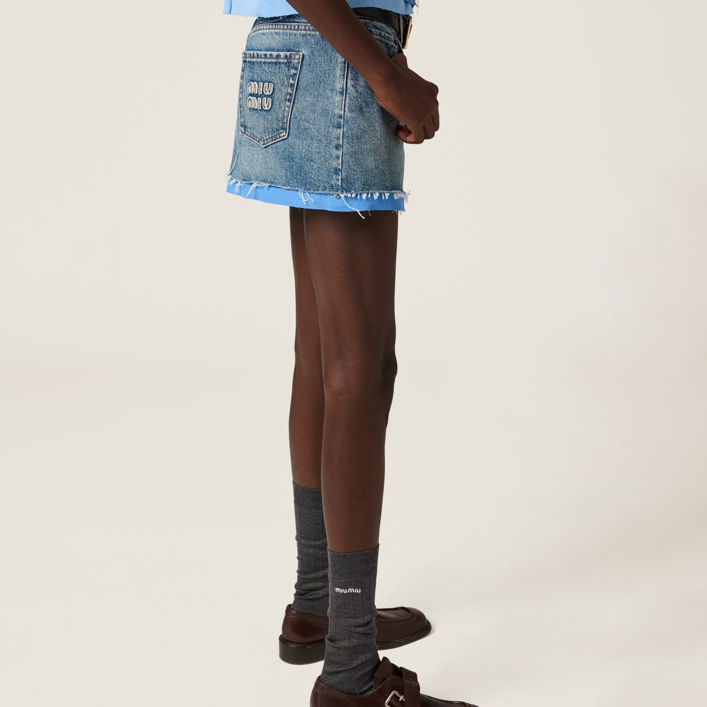 デニムxポプリン ミニスカート