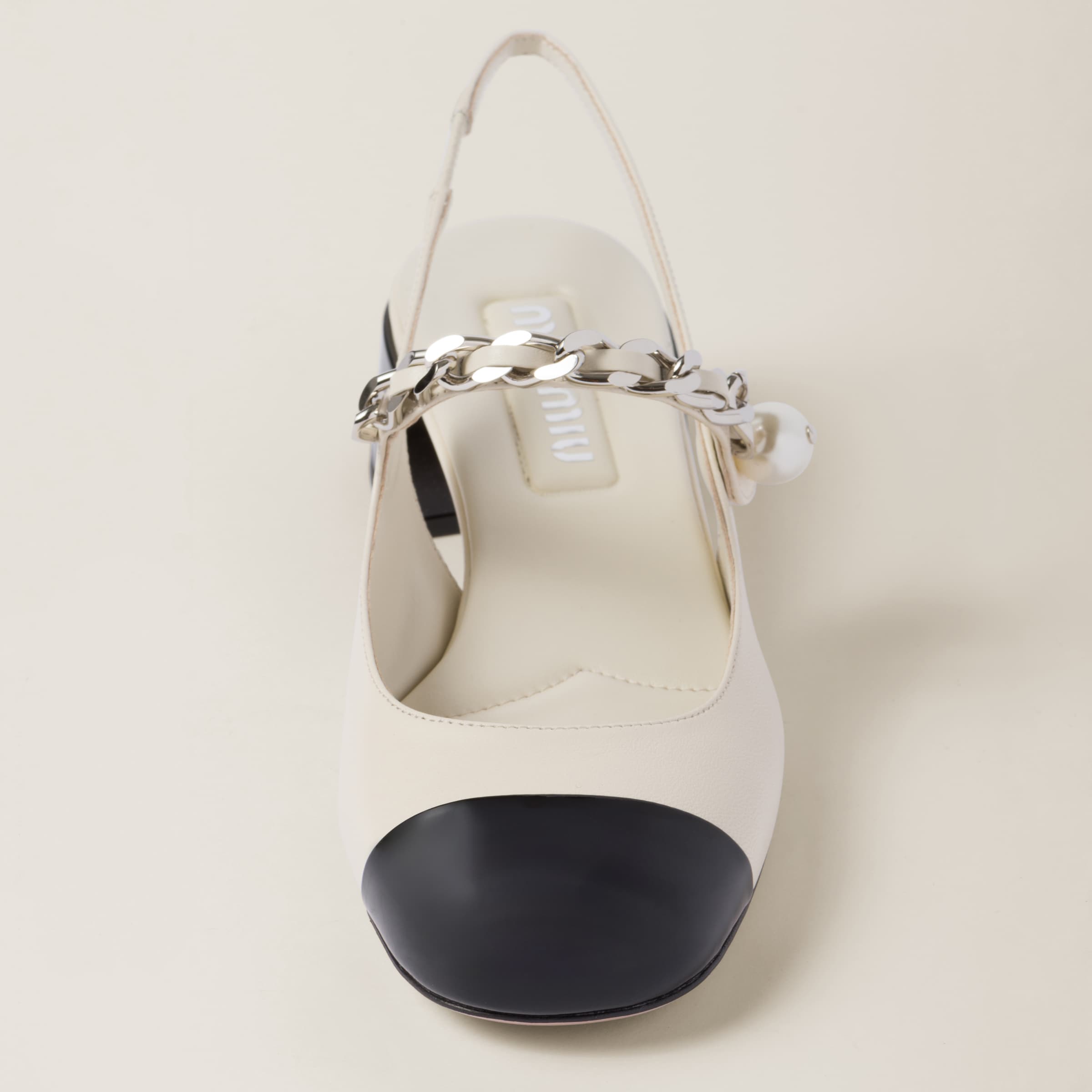 レザーxパテントレザー スリングバックパンプス