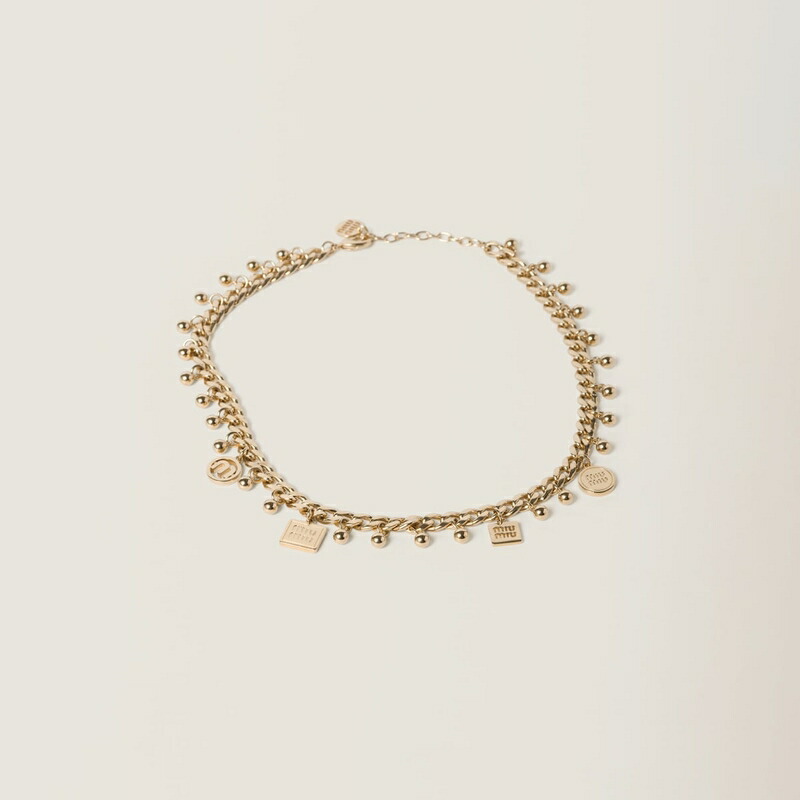 ミュウミュウ MIU MIU メタルx人工パール ネックレス【ゴールド 】